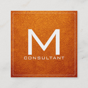 Monogram Elegant Modern Amber Leather Square Business Card