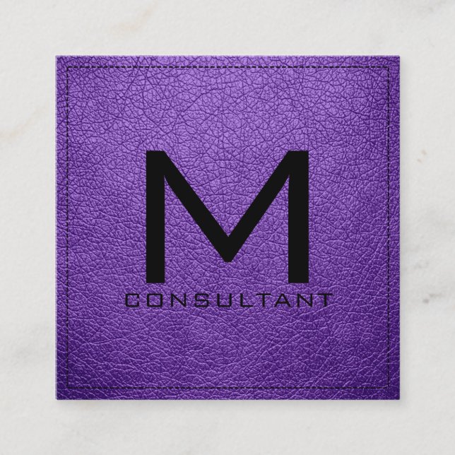 Monogram Elegant Modern Amethyst Leather Square Business Card (Front)