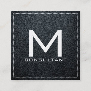 Monogram Elegant Modern Arsenic Leather Square Business Card