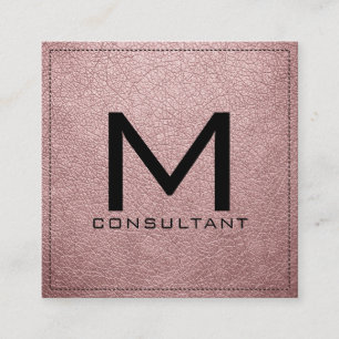Monogram Elegant Modern Baby Pink Leather Square Business Card