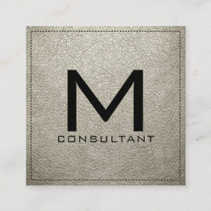 Monogram Elegant Modern Bone Leather Square Business Card