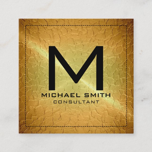 Monogram Elegant Modern Gold Metal Square Business Card (Front)