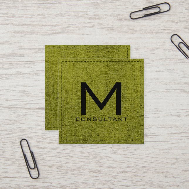 Monogram Elegant Modern Green Canvas Square Business Card (Front/Back In Situ)