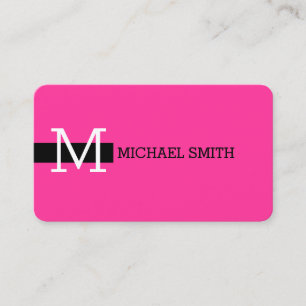 Monogram Elegant Modern Hot Pink & Black Business Card
