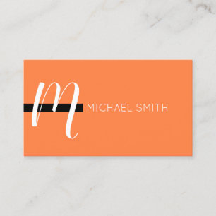 Monogram Elegant Modern Mango Tango and Black Business Card