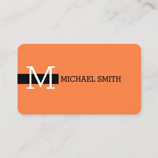 Monogram Elegant Modern Mango Tango & Black Business Card (Front)