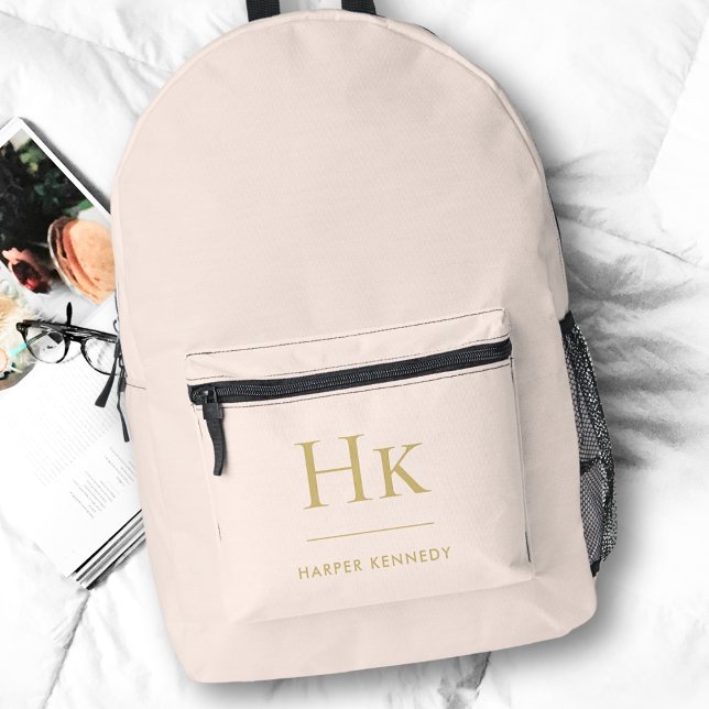 Monogram Elegant Modern Minimal Blush Pink Gold Printed Backpack (Creator Uploaded)