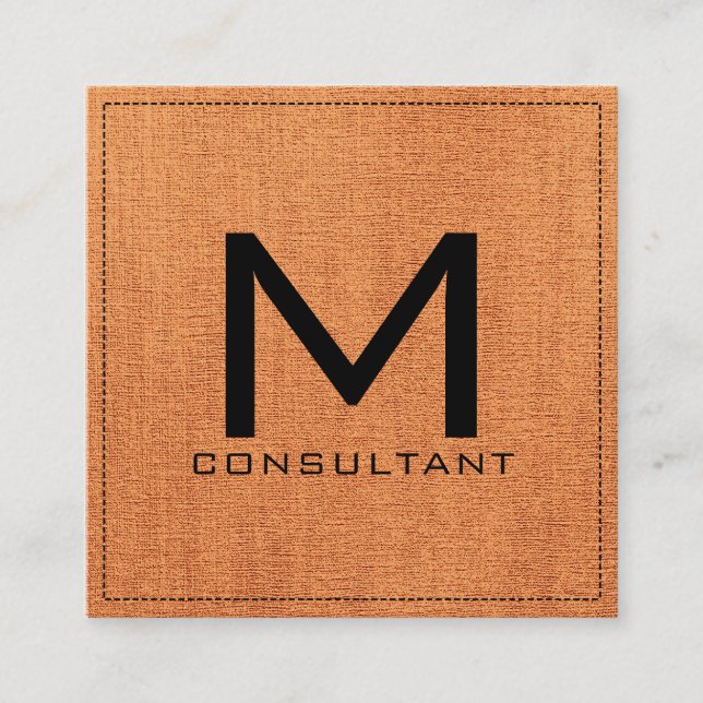 Monogram Elegant Modern Orange Canvas Square Business Card (Front)