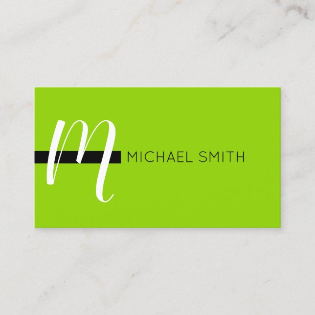 Monogram Elegant Modern Sheen Green and Black Business Card (Front)
