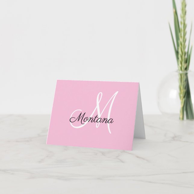 Monogram Elegant Modern Simple Girly Pink Thank You Card (Front)