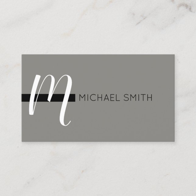 Monogram Elegant Modern Titanium and Black Business Card (Front)