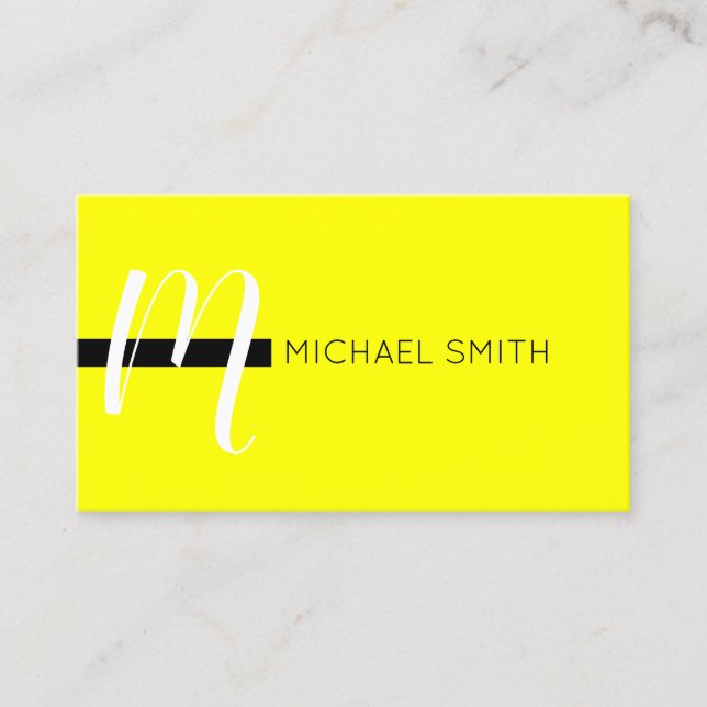 Monogram Elegant Modern Yellow and Black Business Card (Front)