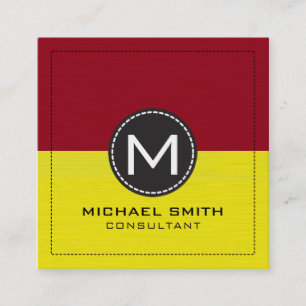 Monogram Elegant Modern Yellow and Maroon Square Business Card
