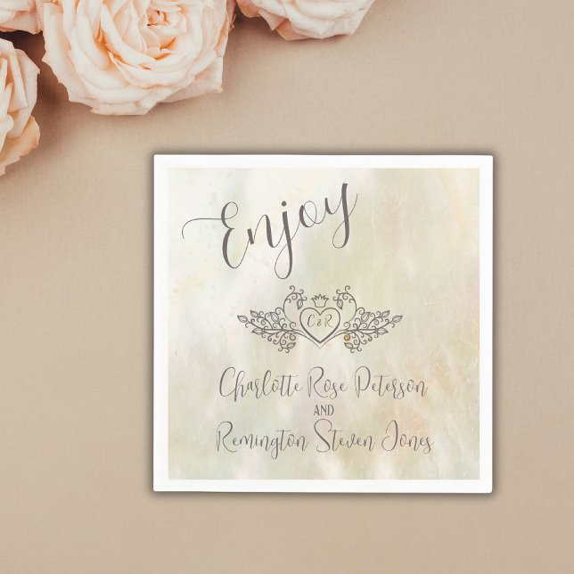 Monogram Elegant Mother-of-Pearl Peach Wedding Napkin (Creator Uploaded)