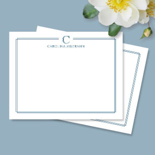 Monogram Elegant Navy Blue Border Minimalist Card