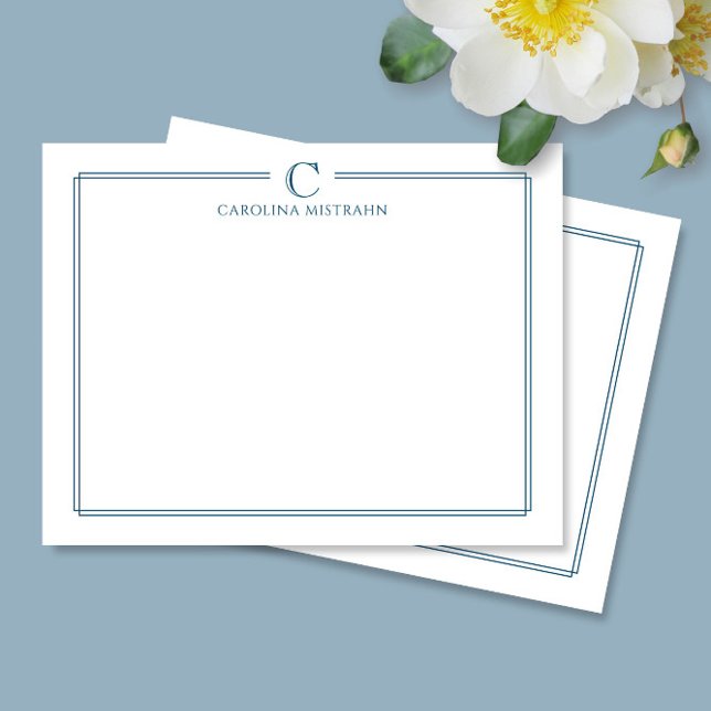 Monogram Elegant Navy Blue Border Minimalist Card (Creator Uploaded)