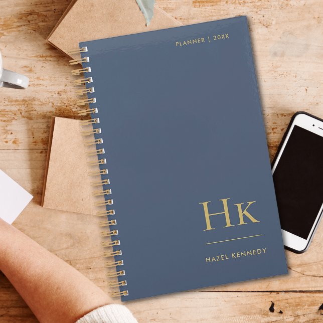 Monogram Elegant Navy Blue Gold Professional Planner (Creator Uploaded)