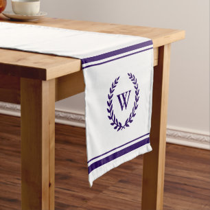Monogram Elegant Navy Blue White Table Runner