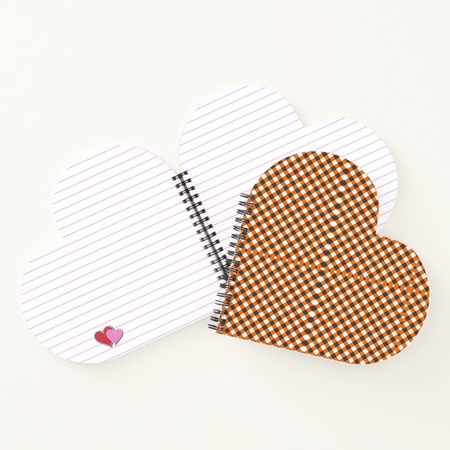 Monogram Elegant Orange White Plaid Gingham  Heart Notebook (Inside)