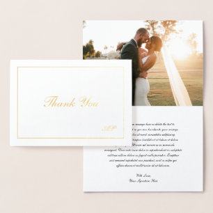 Monogram Elegant Photo Wedding Thank You Gold Foil Card