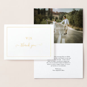 Monogram Elegant Photo Wedding Thank You Gold Foil Card