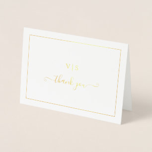 Monogram Elegant Photo Wedding Thank You Gold Foil Card