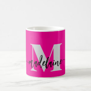 Monogram Elegant Pink Black Coffee Mug