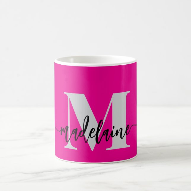 Monogram Elegant Pink Black  Coffee Mug (Center)