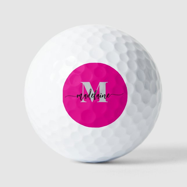 Monogram Elegant Pink Black Personal Golf Balls (Front)