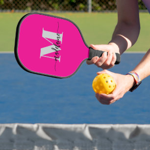 Monogram Elegant Pink Black Personal Pickleball Paddle
