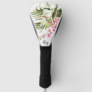 Monogram Elegant Pink Floral Tropical Palms Golf Head Cover
