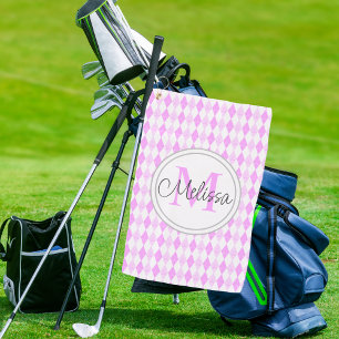 Monogram Elegant Pink Golf Argyle Diamond Pattern Towel