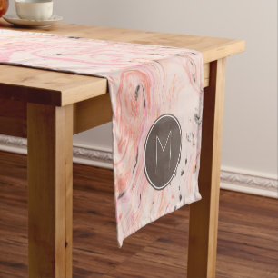 Monogram Elegant Pink Marble Short Table Runner