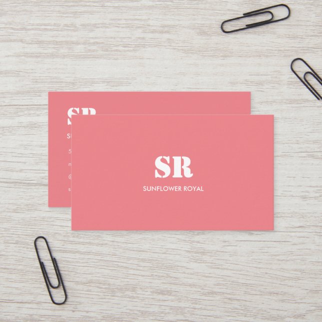 Monogram Elegant Pink Minimal  Business Card (Front/Back In Situ)