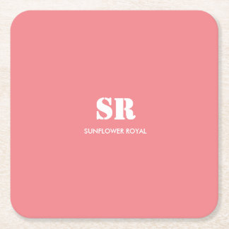 Monogram Elegant Pink Minimal  Square Paper Coaster