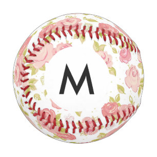 Monogram Elegant pink roses 3 Baseball