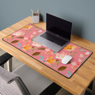 Monogram Elegant Pink Watercolor Desk Mat