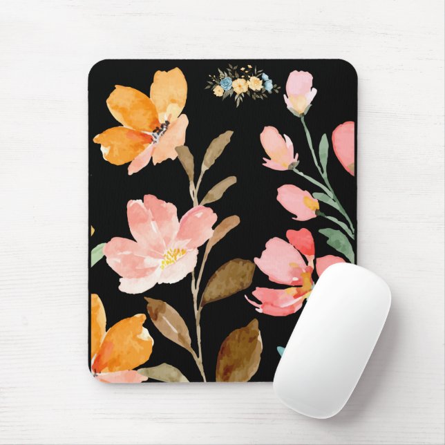Monogram Elegant Pink Watercolor Mouse Mat (With Mouse)