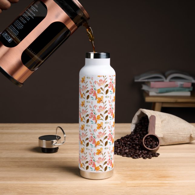 Monogram Elegant Pink Watercolor  Water Bottle (Coffee)