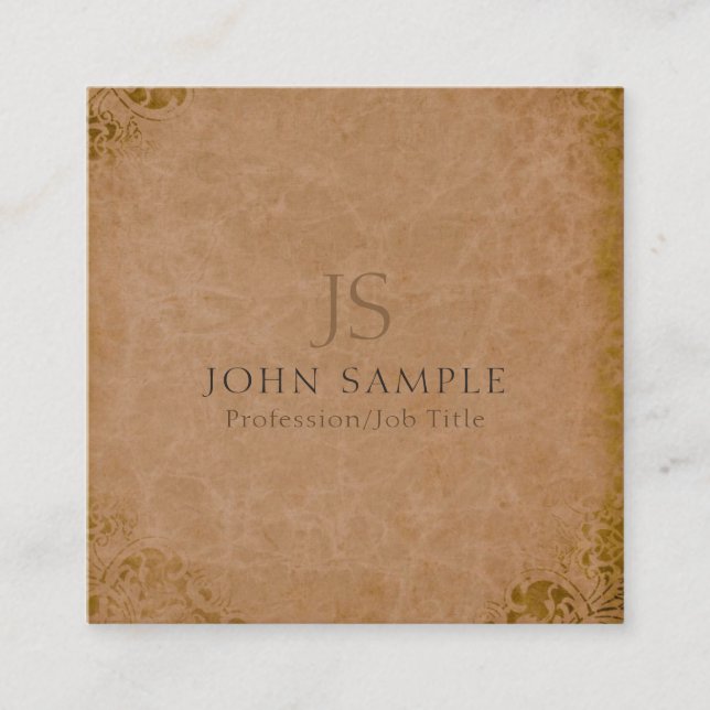 Monogram Elegant Premium Thick Luxury Damask Square Business Card (Front)