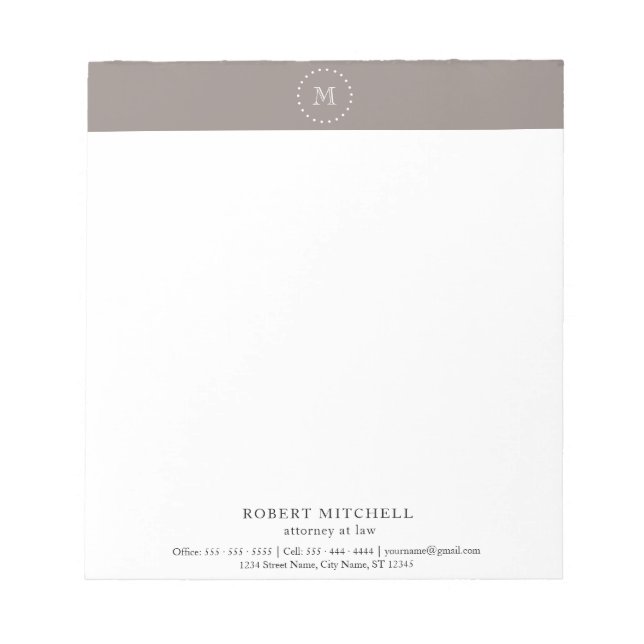 Monogram Elegant Professional Business Notepad (Front)
