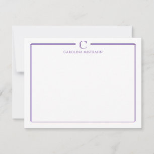 Monogram Elegant Purple Border Stationery Card