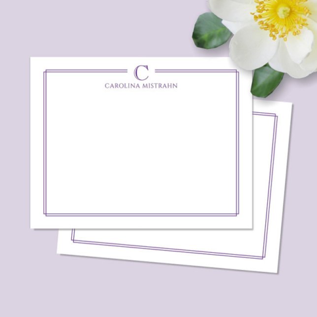 Monogram Elegant Purple Border Stationery Card (Creator Uploaded)