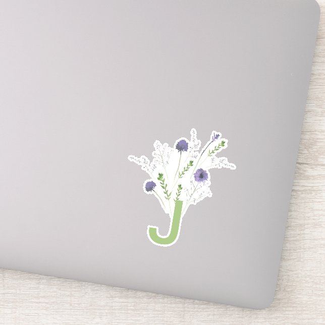 Monogram Elegant Purple Green Floral Pattern (Detail)