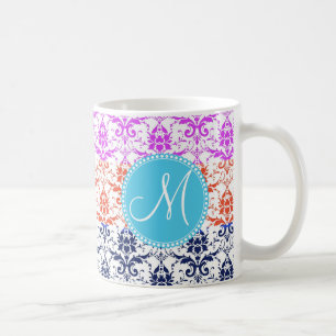 Monogram Elegant Rainbow Colourful Damask Fading Coffee Mug