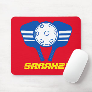 Monogram elegant red and blue Pickleball player Mouse Mat