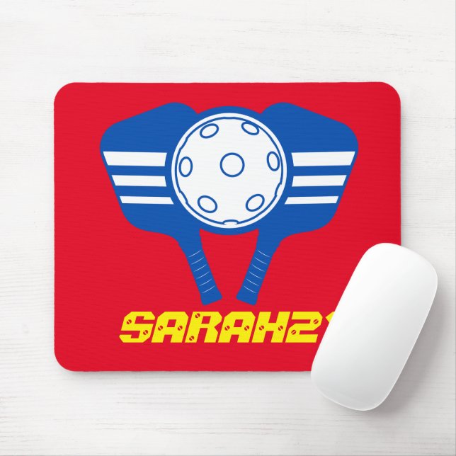 Monogram elegant red and blue Pickleball player Mouse Mat (With Mouse)