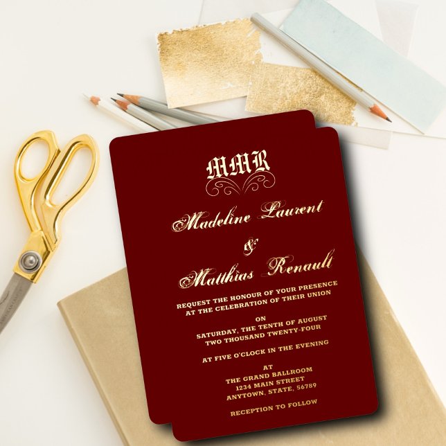 Monogram Elegant Red and Gold Wedding  (Creator Uploaded)