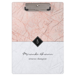 Monogram Elegant Rose Gold Grey Marble Clipboard