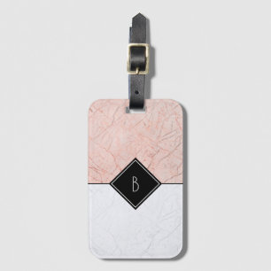 Monogram Elegant Rose Gold Grey Marble Luggage Tag